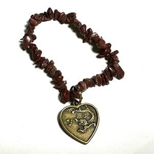 Chinese Horoscope Dragon Astrology Sign Bracelet Natural Brown Stone Chips